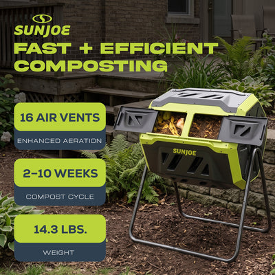 Sun Joe Dual Chamber Tumbling Composter, Advanced Aeration, 42 Gallon, SJ-CMPS1