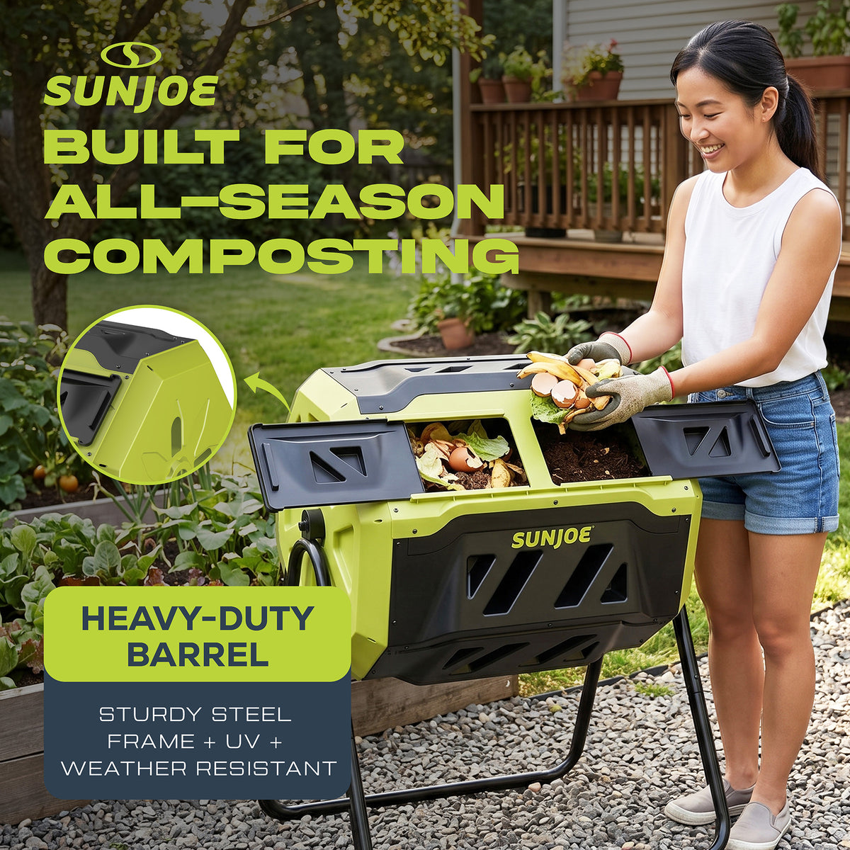 Sun Joe Dual Chamber Tumbling Composter, Advanced Aeration, 42 Gallon, SJ-CMPS1