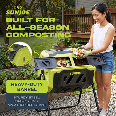 Sun Joe Dual Chamber Tumbling Composter, Advanced Aeration, 42 Gallon, SJ-CMPS1