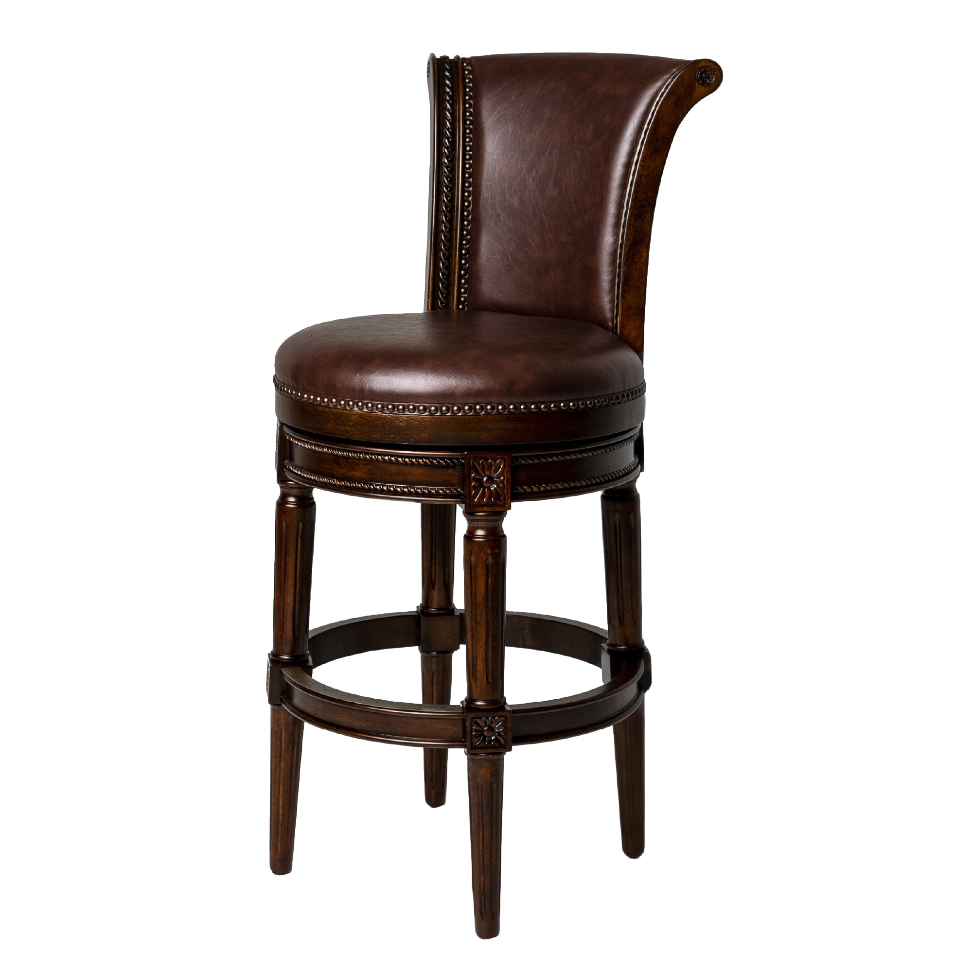 Maven Lane Carved 30" H Seat Swivel Bar Stool w/Nailhead Trim (For Parts) (312735 Pack)