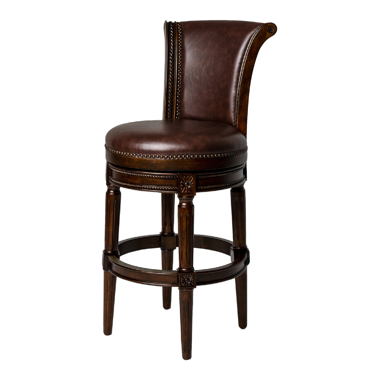 Maven Lane Carved 30" H Seat Swivel Bar Stool w/Nailhead Trim (For Parts) (312735 Pack)