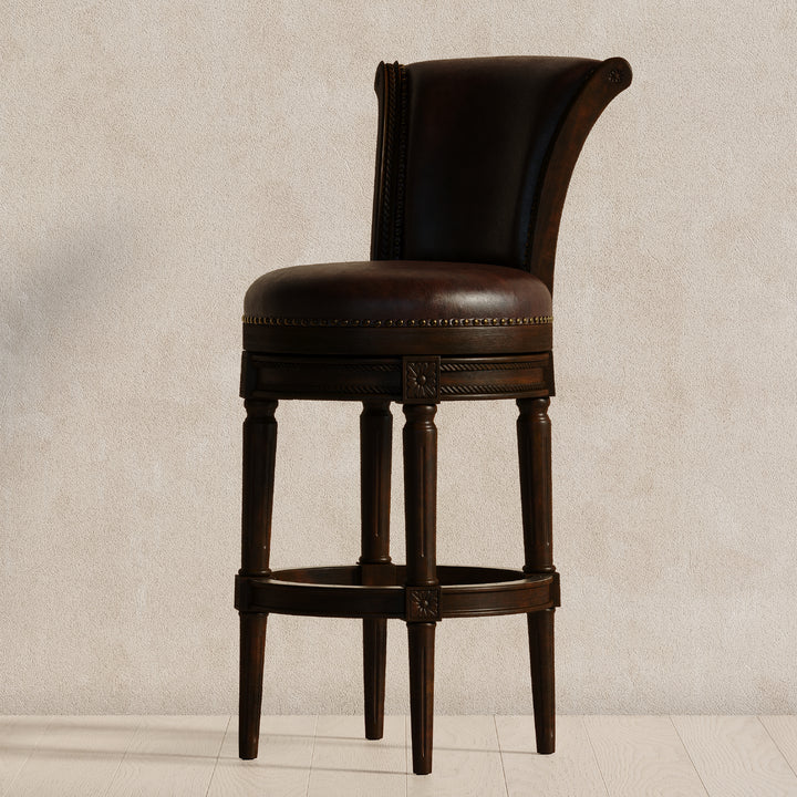 Maven Lane Carved 30" H Seat Swivel Bar Stool w/Nailhead Trim (For Parts) - VMInnovations