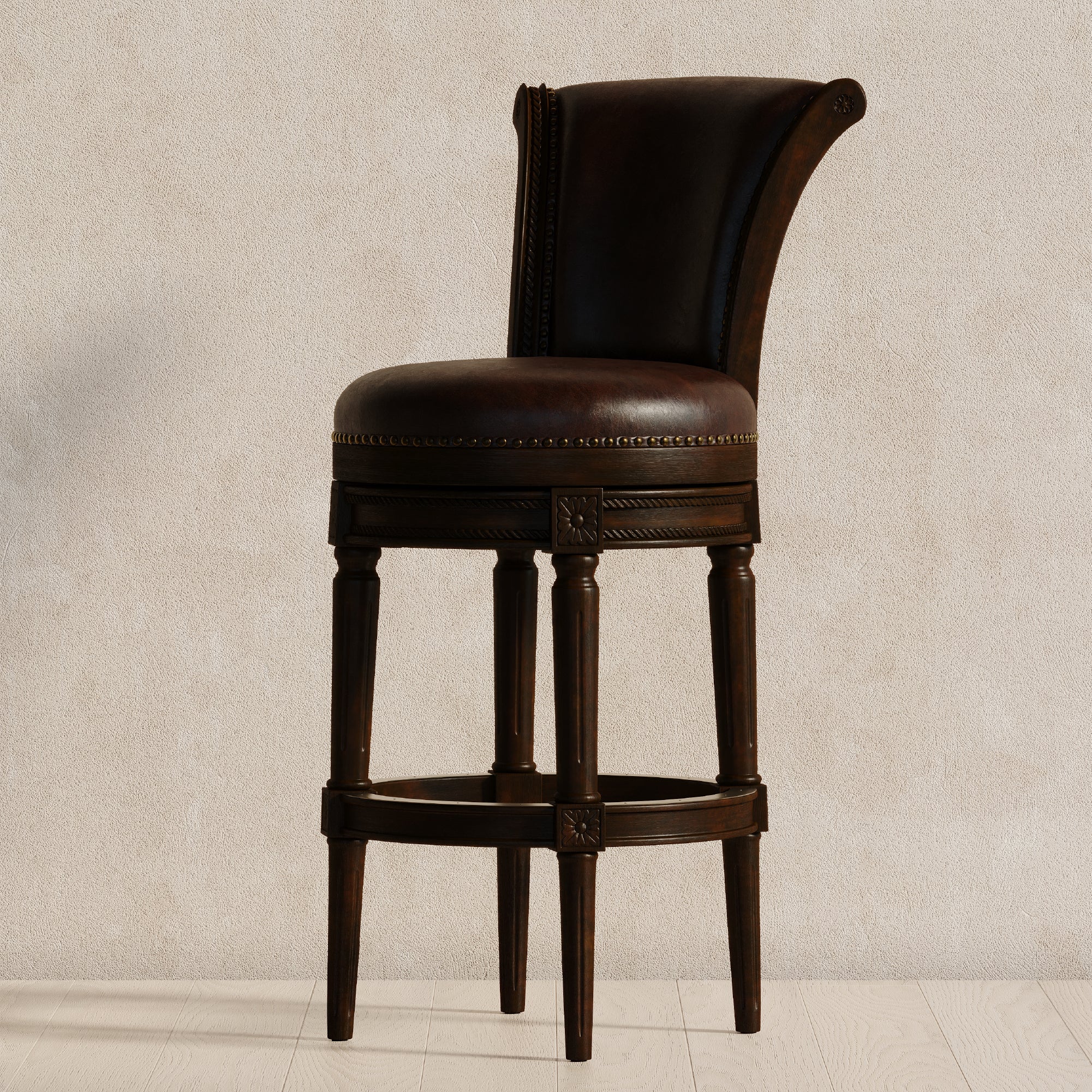 Maven Lane Carved 30" H Seat Swivel Bar Stool w/Nailhead Trim (For Parts) (312735 Pack)