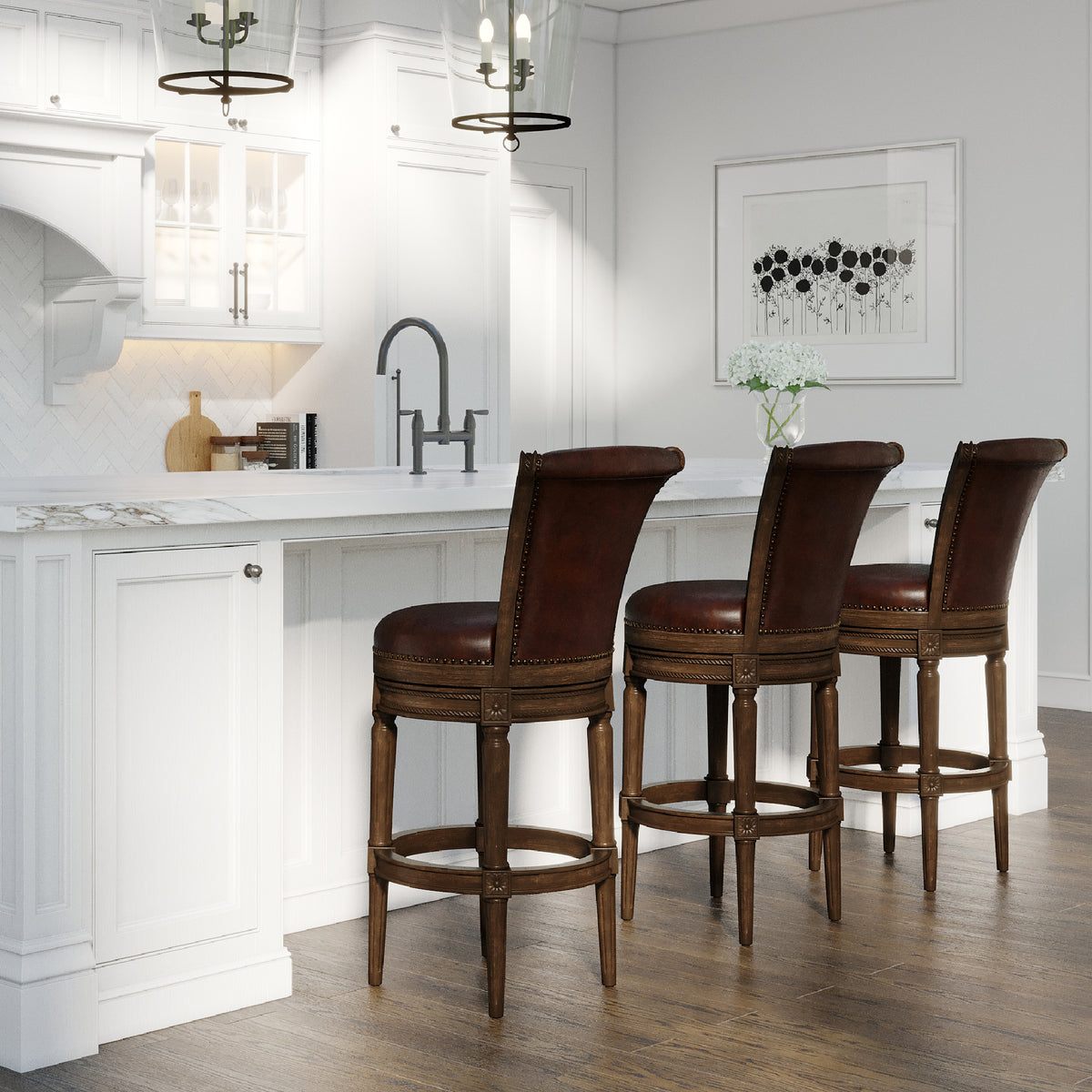 Maven Lane Carved 30" H Seat Swivel Bar Stool w/Nailhead Trim (For Parts) (312735 Pack)
