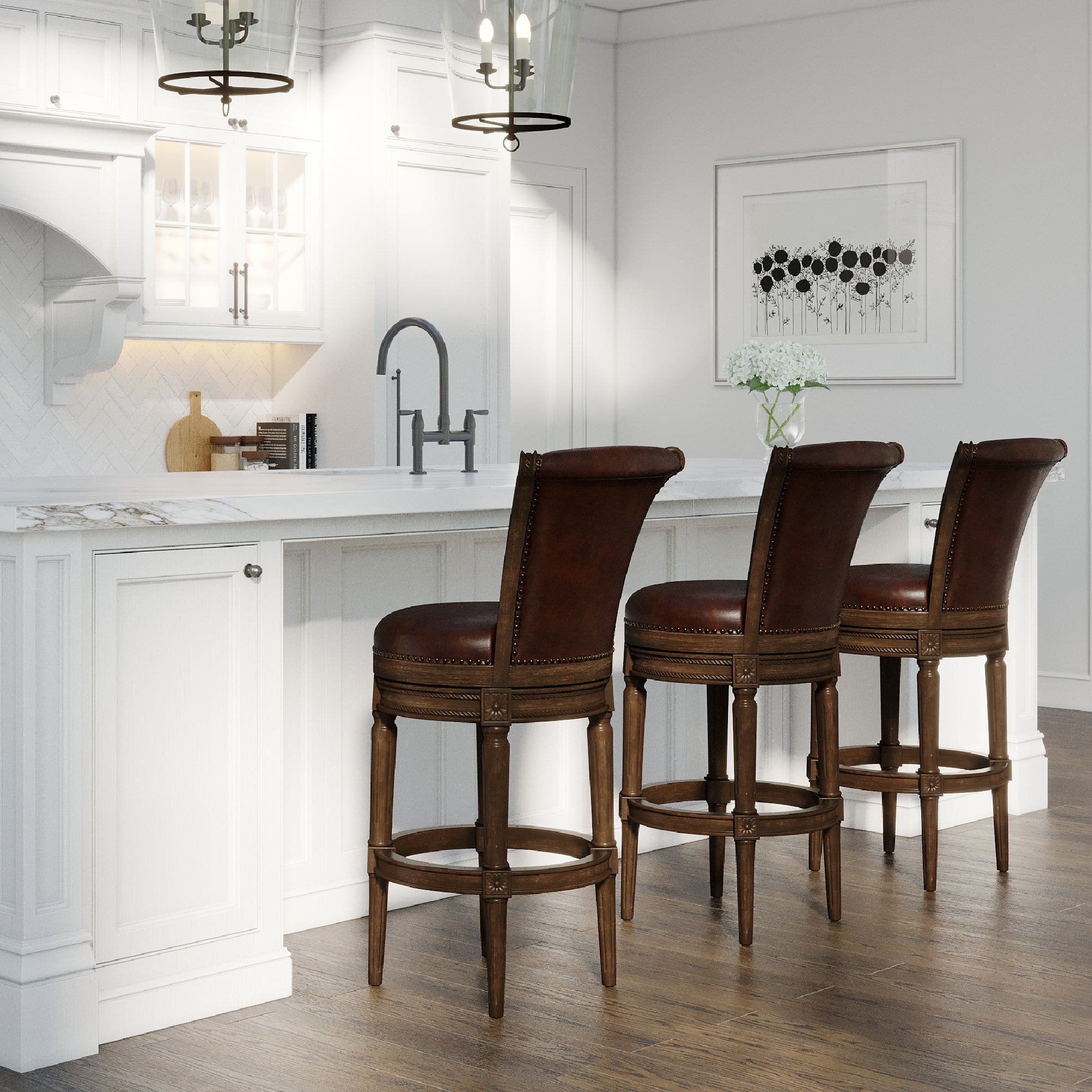 Maven Lane Carved 30" H Seat Swivel Bar Stool w/Nailhead Trim (For Parts) (312735 Pack)