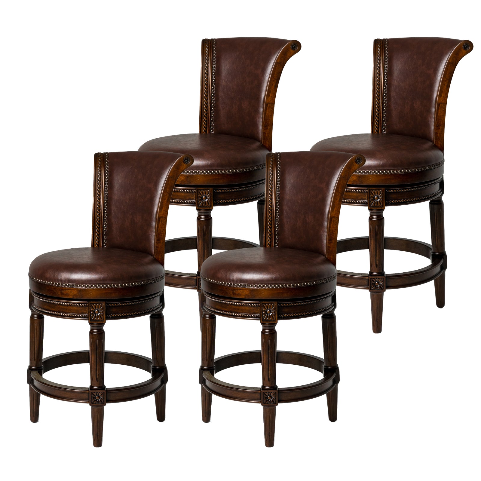 Maven Lane High-Back Swivel Stool, Dark Walnut, Counter Height(Open Box)(4 Pack) - VMInnovations