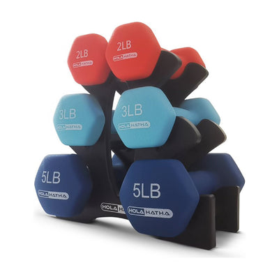 2, 3, & 5 Lb Neoprene Dumbbell Free Hand Weight Set w/ Rack, Red/Blue (Used) - VMInnovations