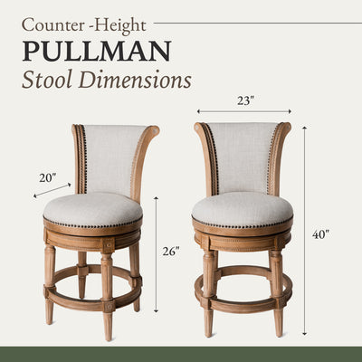 Maven Lane Pullman Counter Stool, Weathered Oak Finish w/ Sand Color Fabric Upholstery