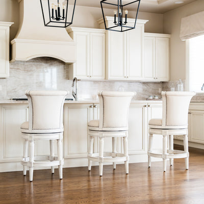 Maven Lane Pullman Counter Stool in White Oak w/ Natural Color Fabric Upholstery