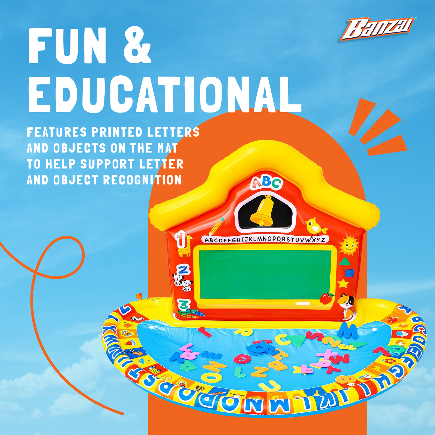 Banzai Jr School Splash Inflatable Educational Learning Water Play Mat, Ages 3+ - VMInnovations