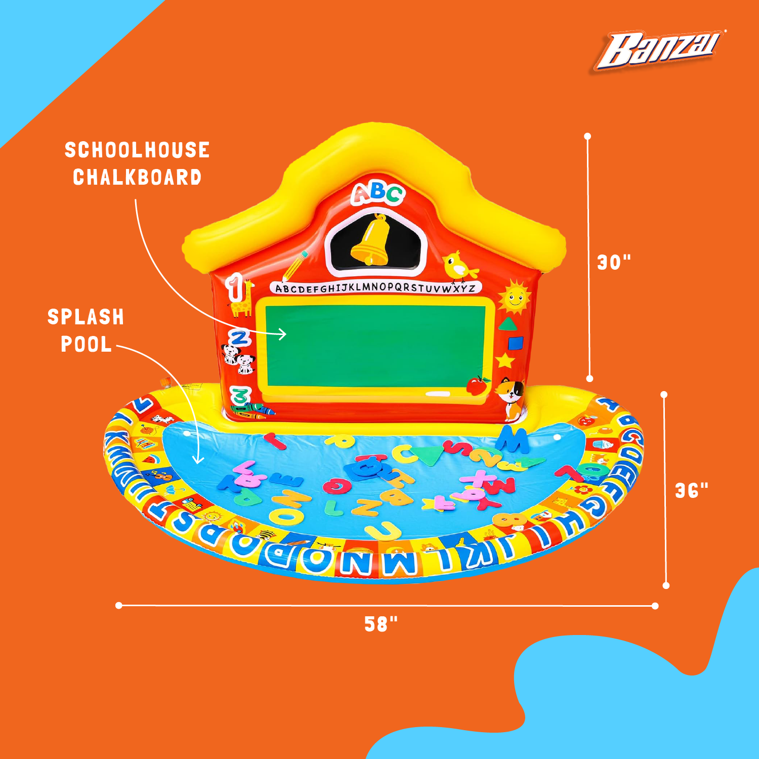 Banzai Jr School Splash Inflatable Educational Learning Water Play Mat, Ages 3+ - VMInnovations