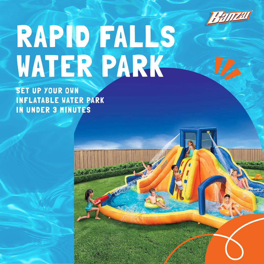 Banzai Rapid Falls Dual Slides Outdoor Water Park Climbing Rope Lagoon, Ages 5+