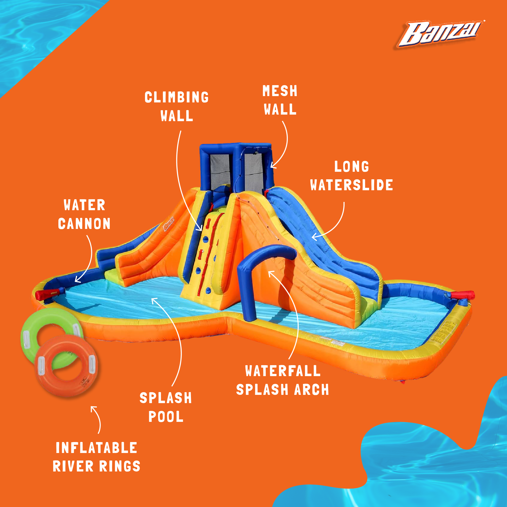 Banzai Rapid Falls Outdoor Water Park Climbing Rope Lagoon, Ages 5+ (Open Box) - VMInnovations