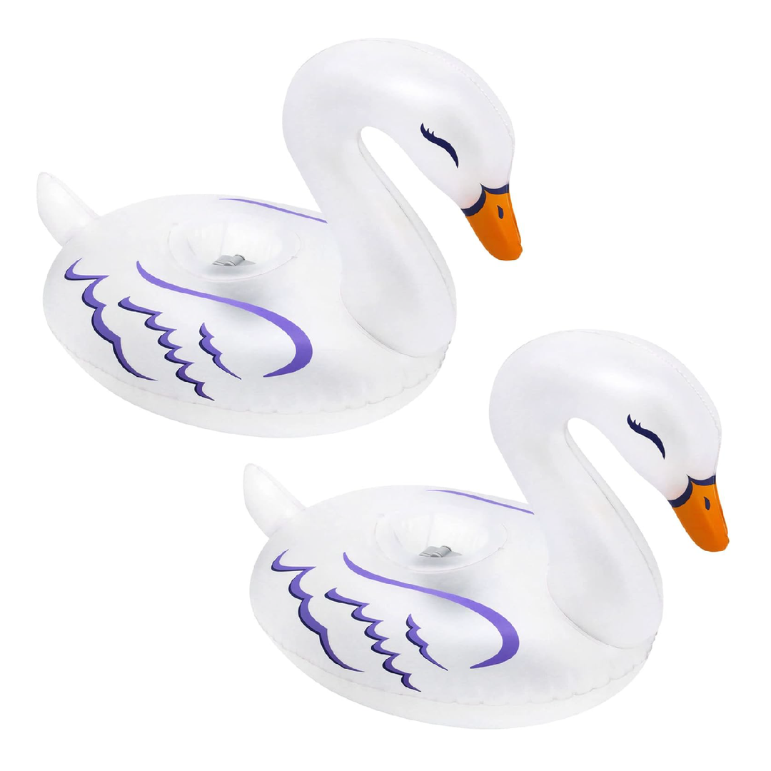 Banzai Party Swans Inflatable White Pool Lantern Lights, (2 Pack) (Open Box)