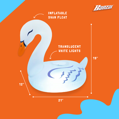 Banzai Party Swans Inflatable White Pool Lantern Lights, (2 Pack) (Open Box) - VMInnovations