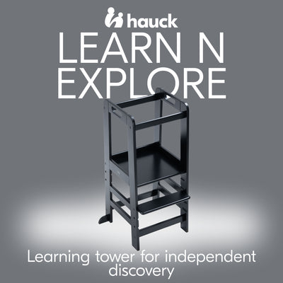 hauck Learn N Explore Montessori Toddler Tower, Wooden Kitchen Stool, Black - VMInnovations
