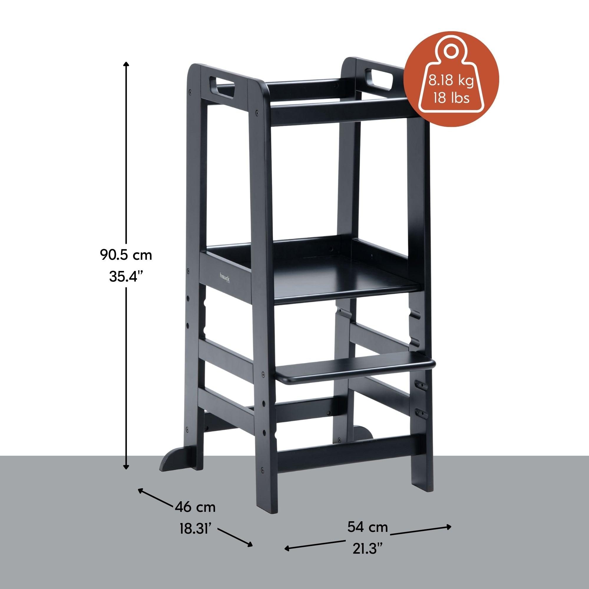 hauck Learn N Explore Montessori Toddler Tower, Wooden Kitchen Stool, Black - VMInnovations