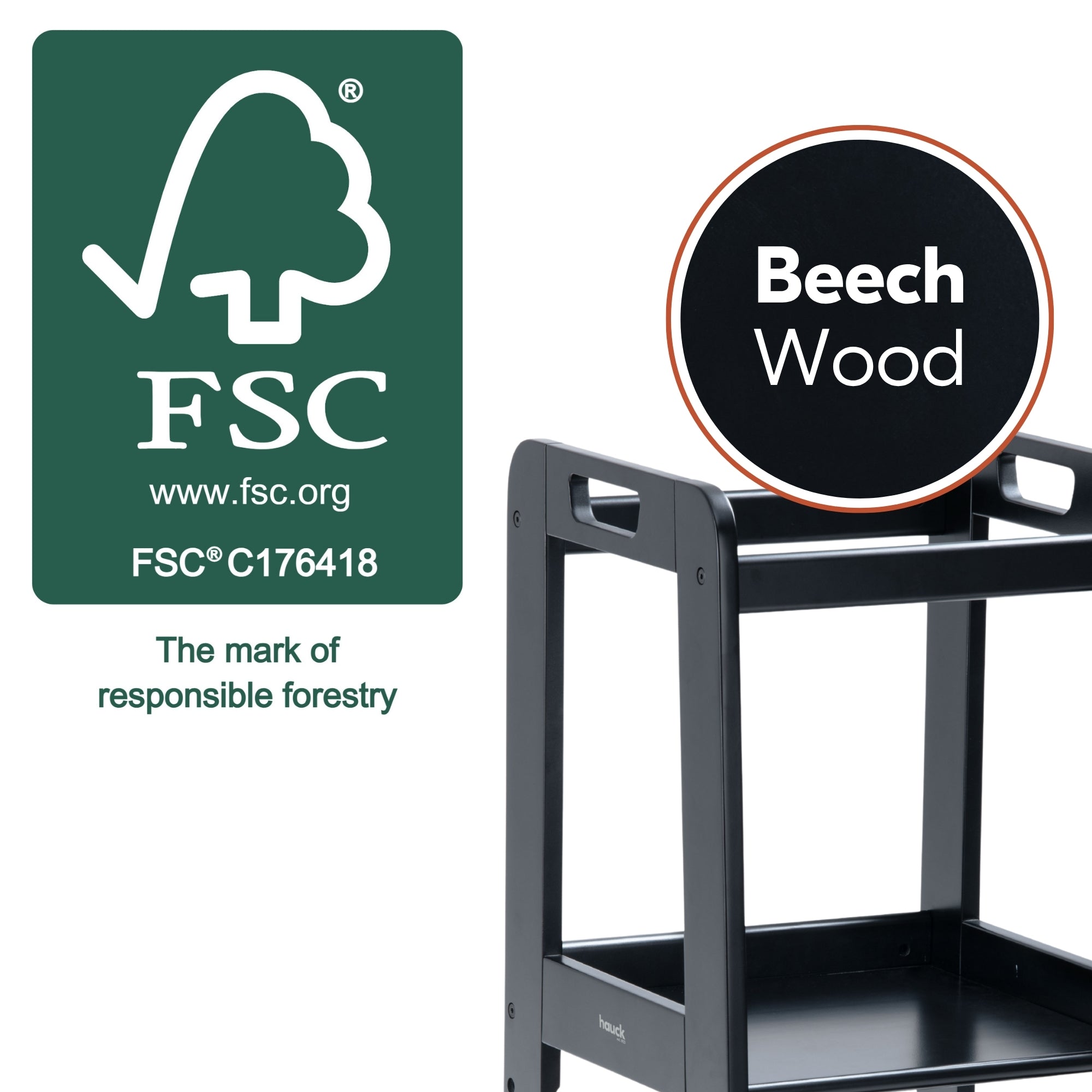 hauck Learn N Explore Montessori Toddler Tower, Wooden Kitchen Stool, Black - VMInnovations