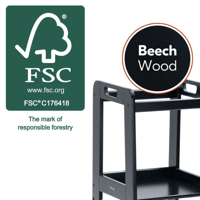 hauck Learn N Explore Montessori Toddler Tower, Wooden Kitchen Stool, Black - VMInnovations