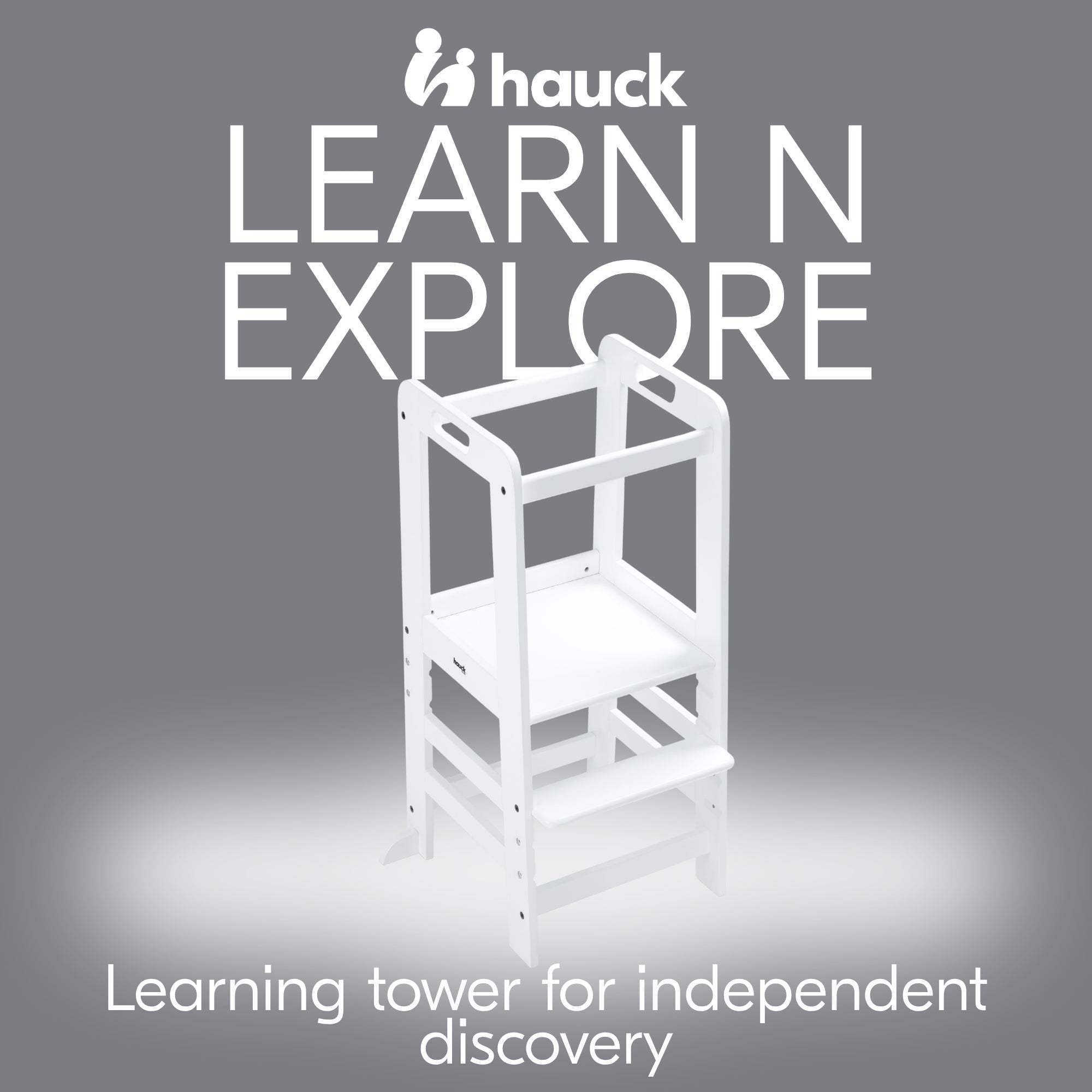 hauck Learn N Explore Montessori Toddler Tower, Wooden Kitchen Stool, White - VMInnovations