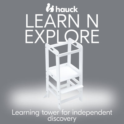 hauck Learn N Explore Montessori Toddler Tower, Wooden Kitchen Stool, White - VMInnovations