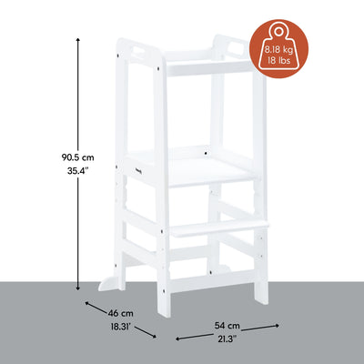 hauck Learn N Explore Montessori Toddler Tower, Wooden Kitchen Stool, White - VMInnovations