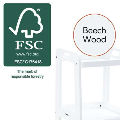 hauck Learn N Explore Montessori Toddler Tower, Wooden Kitchen Stool, White - VMInnovations