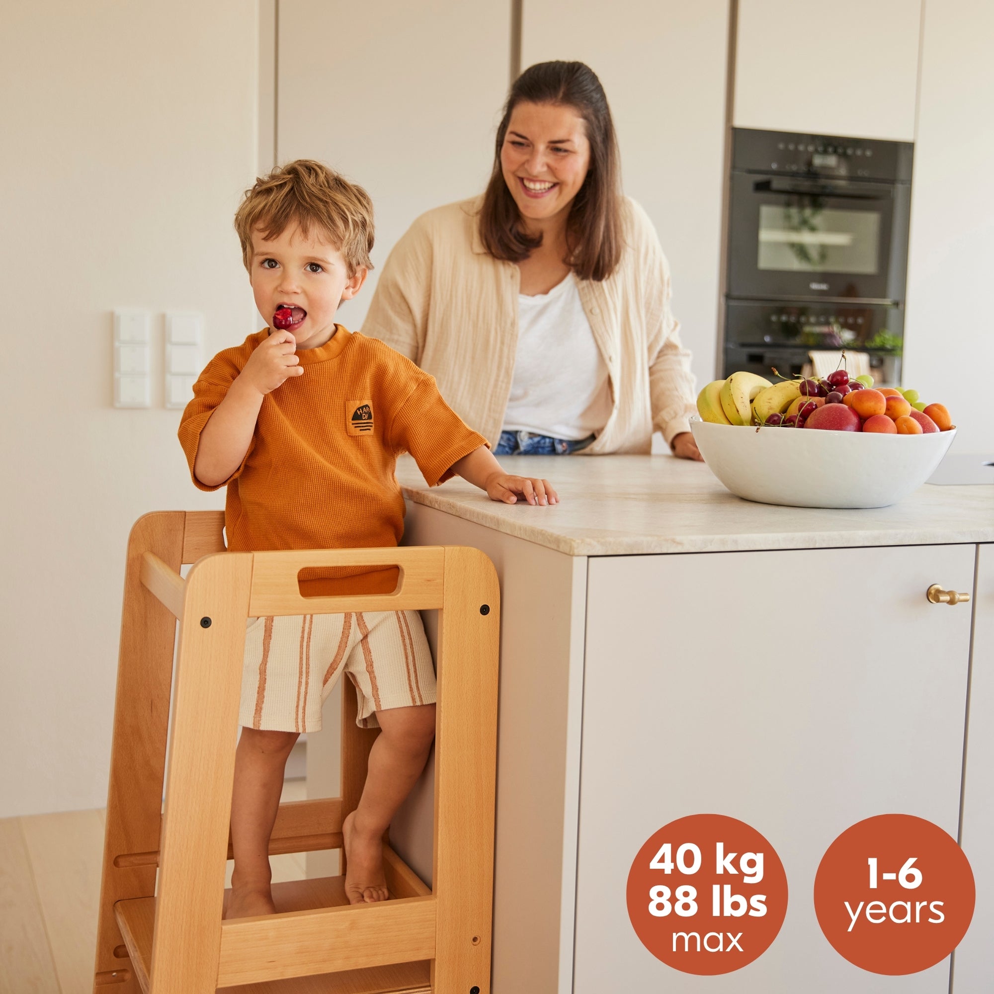 hauck Learn N Explore Montessori Toddler Tower, Wooden Kitchen Stool, Natural - VMInnovations