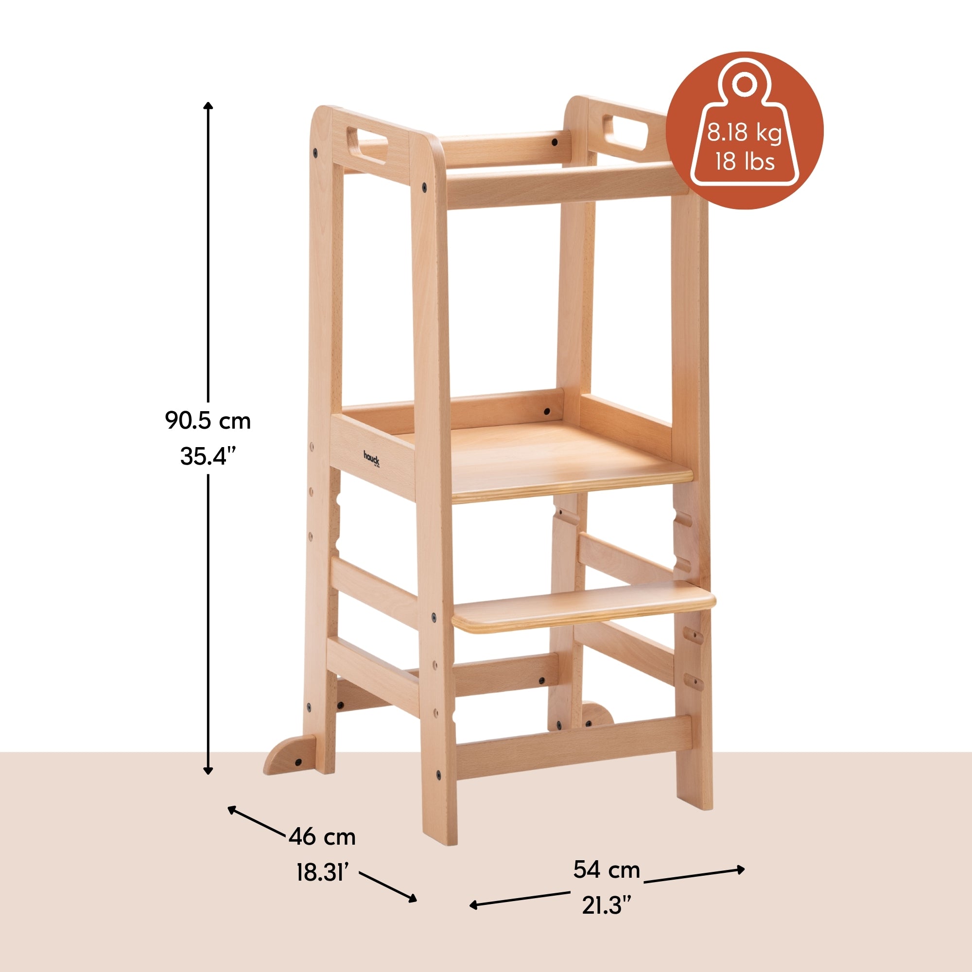 hauck Learn N Explore Montessori Toddler Tower, Wooden Kitchen Stool, Natural - VMInnovations