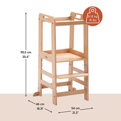 hauck Learn N Explore Montessori Toddler Tower, Wooden Kitchen Stool, Natural - VMInnovations