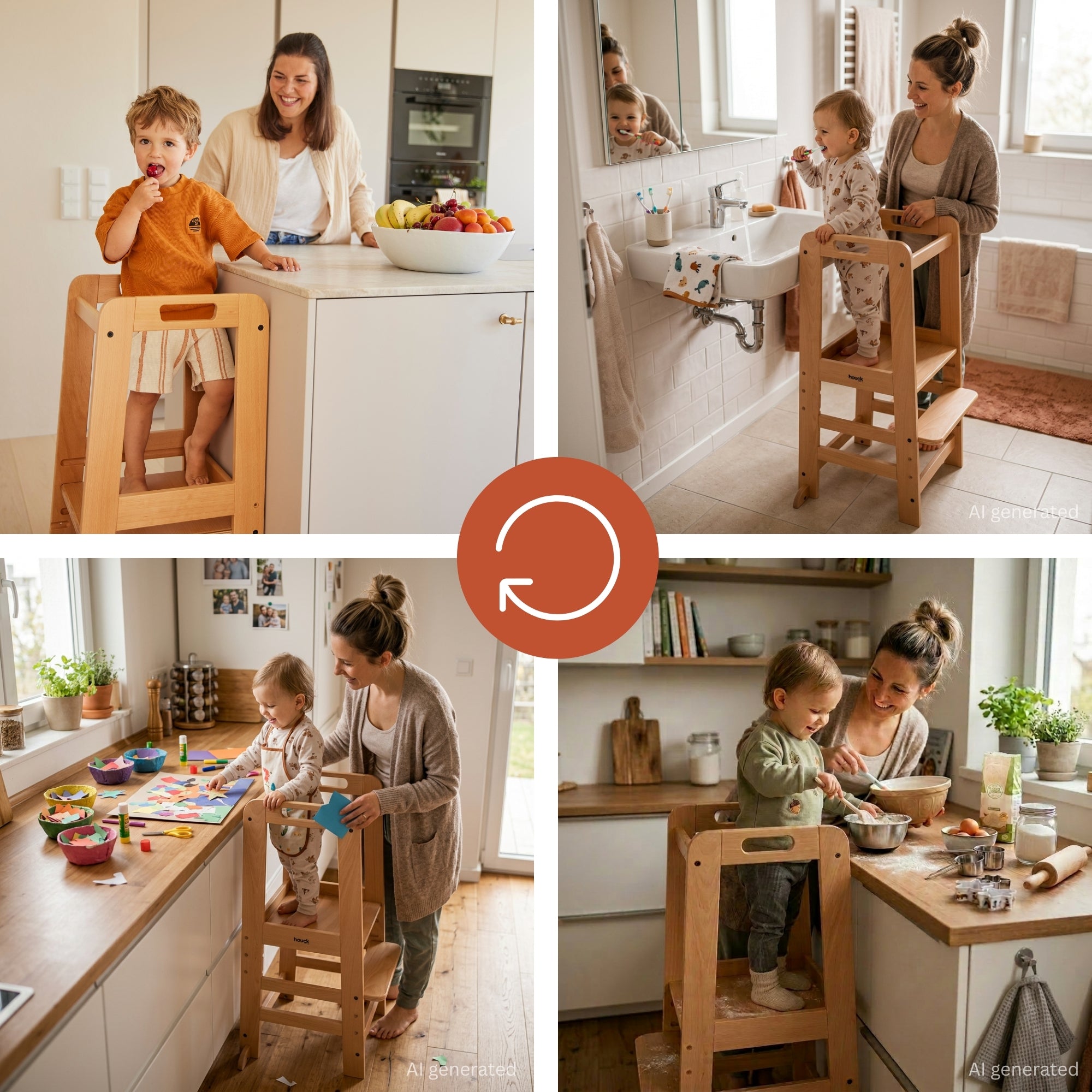 hauck Learn N Explore Montessori Toddler Tower, Wooden Kitchen Stool, Natural - VMInnovations