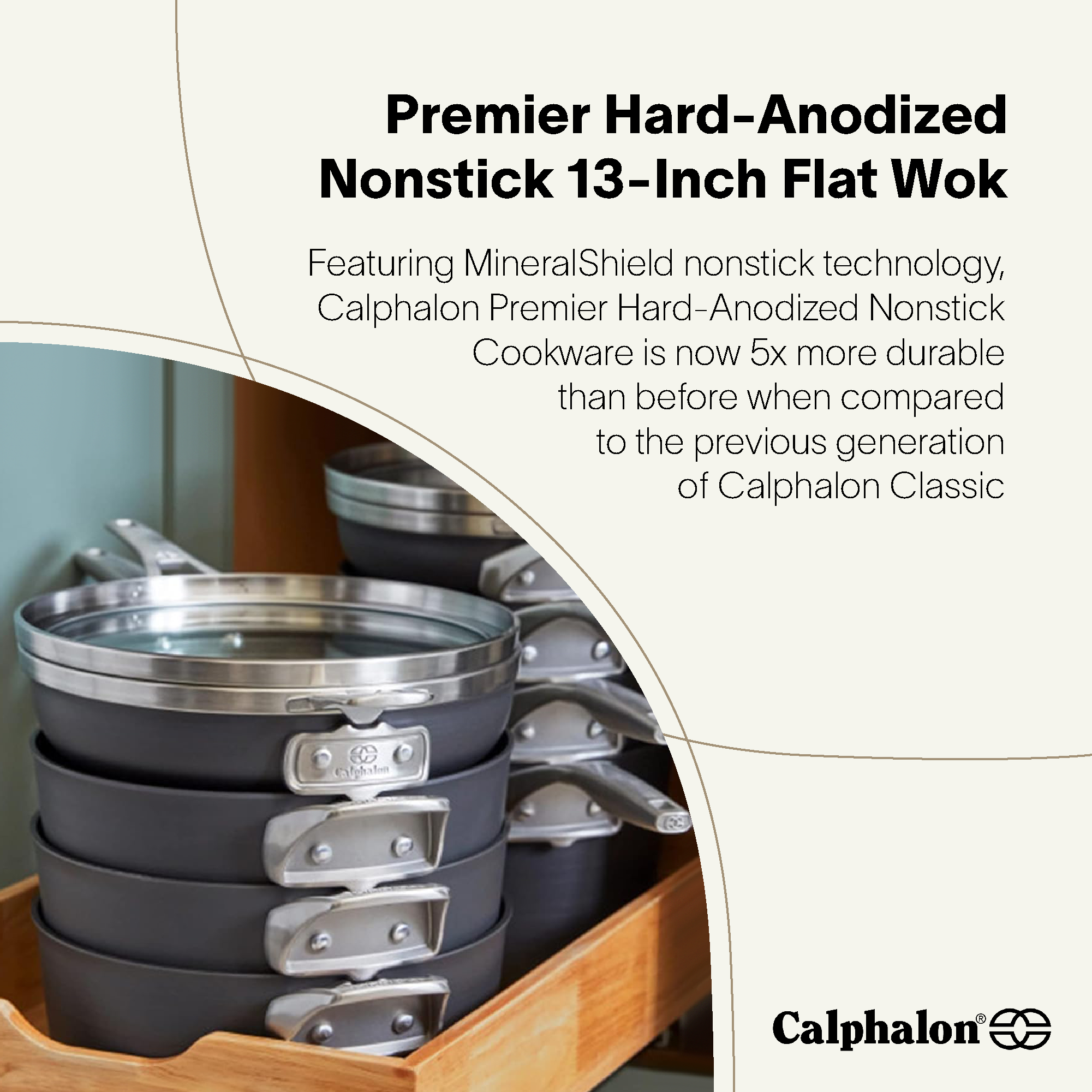 Calphalon Premier 13 Inch Hard Anodized MineralShield Nonstick Flat Wok Pan - VMInnovations