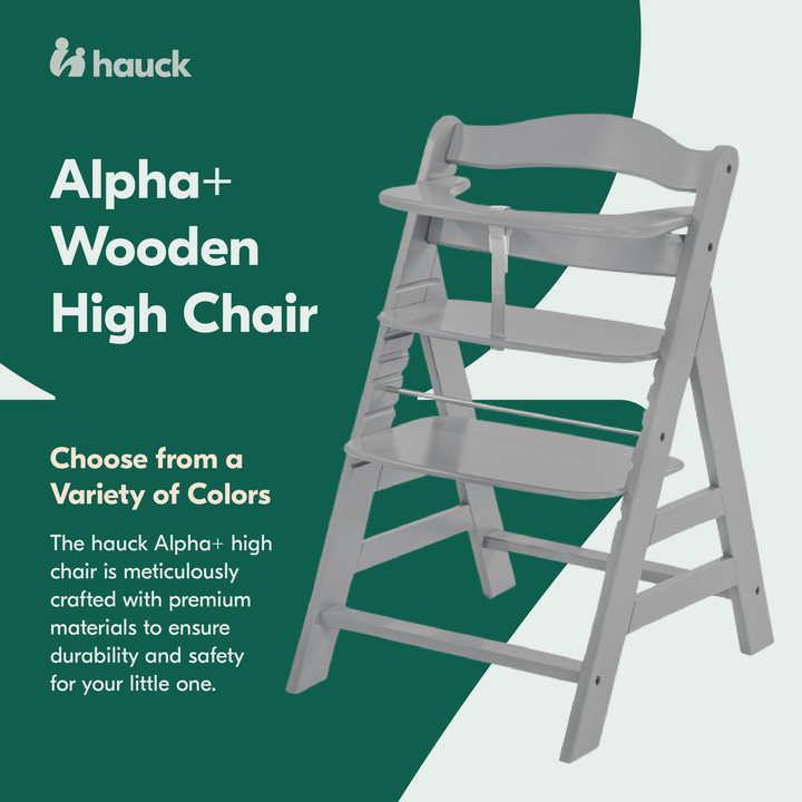 Hauck Alpha+ Wooden High Chair with Tray and Safety Bar, Grey