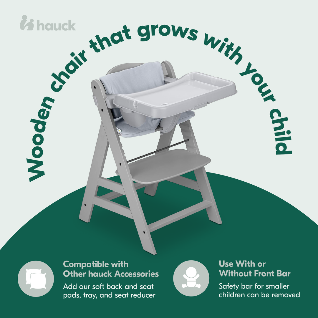 Hauck Alpha+ Wooden High Chair with Tray and Safety Bar, Grey