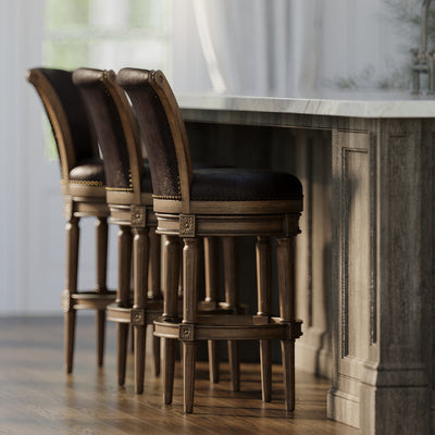 Maven Lane Bar Stool in Walnut Finish w/Marksman Saddle Vegan Leather(For Parts) - VMInnovations