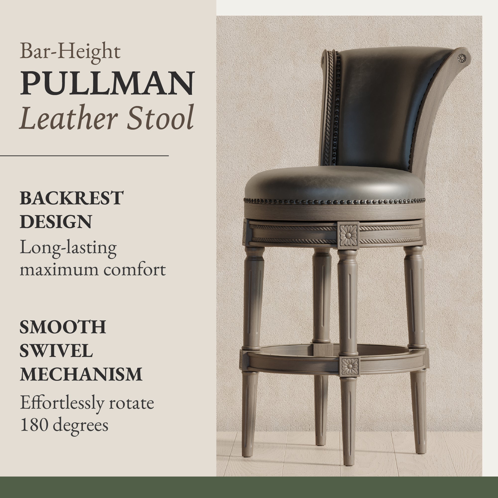 Maven Lane Bar Stool in Reclaimed Oak Finish w/Stone Vegan Leather(For Parts) - VMInnovations