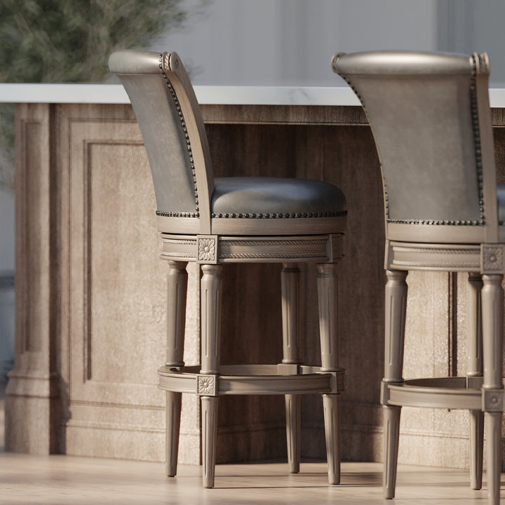 Maven Lane Bar Stool in Reclaimed Oak Finish w/ Stone Vegan Leather (Open Box) - VMInnovations