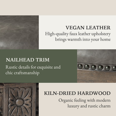 Maven Lane Bar Stool in Reclaimed Oak Finish w/ Ronan Stone Vegan Leather (Used) - VMInnovations