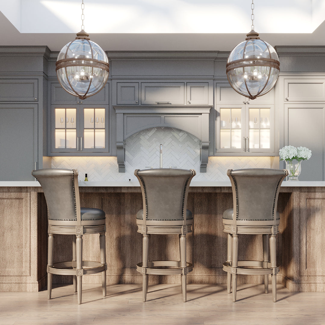 Maven Lane Bar Stool in Reclaimed Oak Finish w/ Stone Vegan Leather (Open Box) - VMInnovations