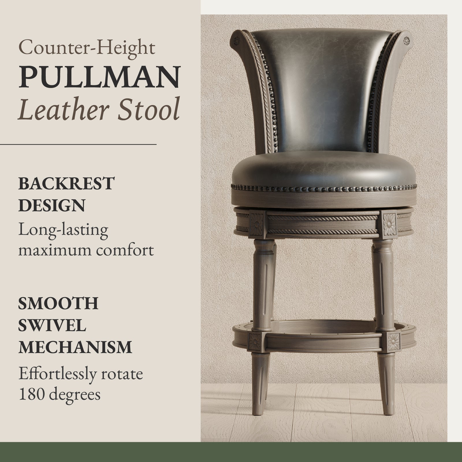 Maven Lane Pullman Counter Stool in Reclaimed Oak Finish w/ Ronan Stone Vegan Leather - VMInnovations