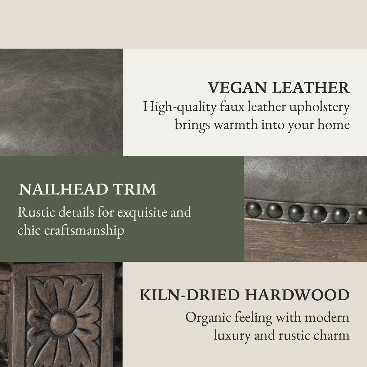 Maven Lane Pullman Stool in Reclaimed Oak Finish,Ronan Stone Vegan Leather(Used)
