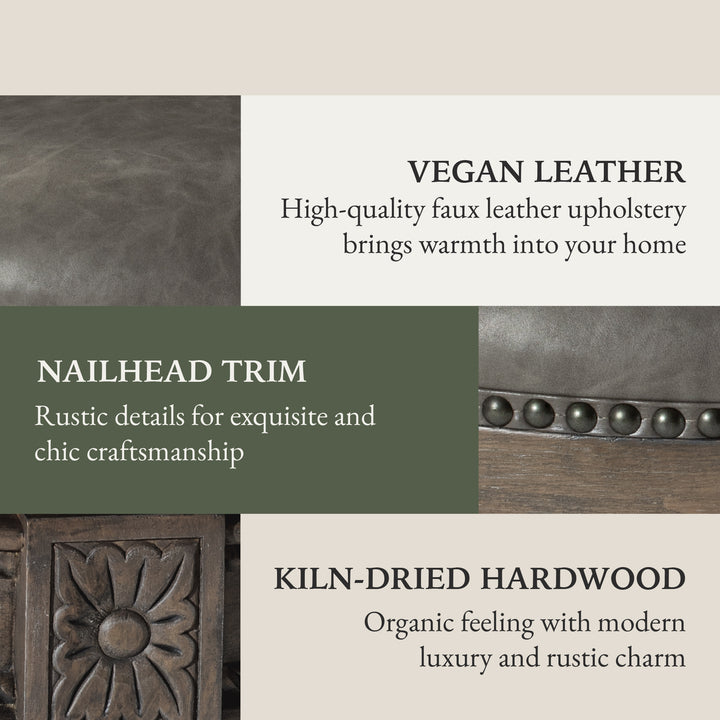 Maven Lane Pullman Stool in Reclaimed Oak Finish,Ronan Stone Vegan Leather(Used) - VMInnovations