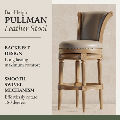 Maven Lane Pullman Bar Stool, Weathered Oak Finish, Vegan Leather (Open Box) - VMInnovations