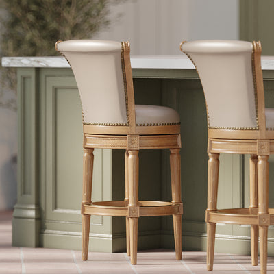 Maven Lane Pullman Bar Stool, Weathered Oak Finish, Vegan Leather (Open Box) - VMInnovations