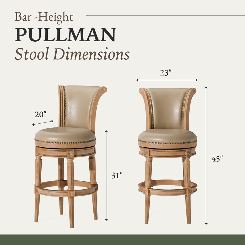 Maven Lane Pullman Bar Stool in Weathered Oak Finish w/ Avanti Bone Vegan Leather