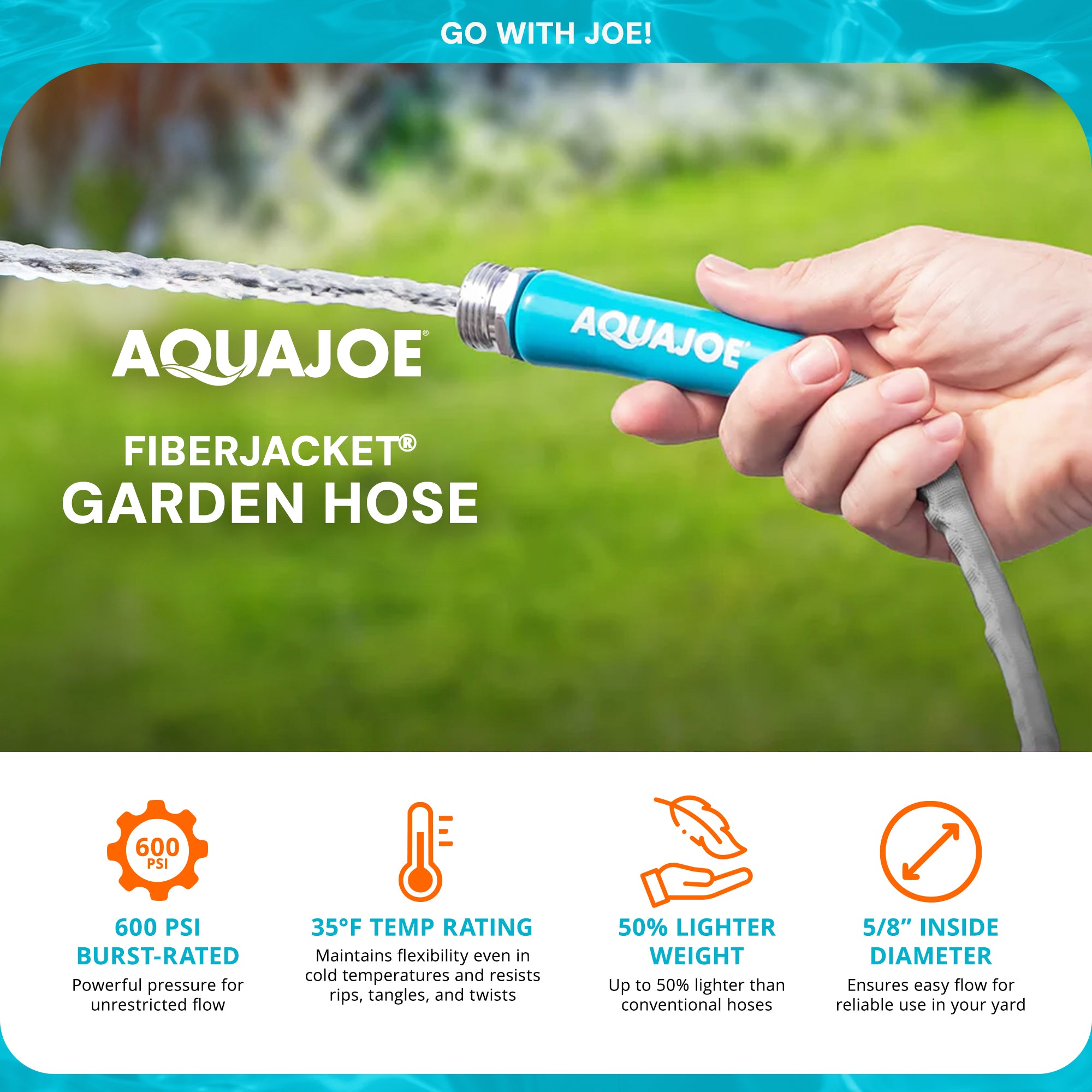 Aqua Joe Xtreme FiberJacket Garden Hose, Kink-Resistant, 50' x 1/2" (Used)