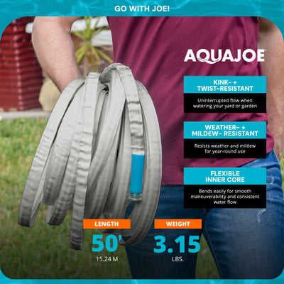 Aqua Joe Xtreme FiberJacket Garden Hose, Kink-Resistant, 50' x 1/2" Diameter - VMInnovations