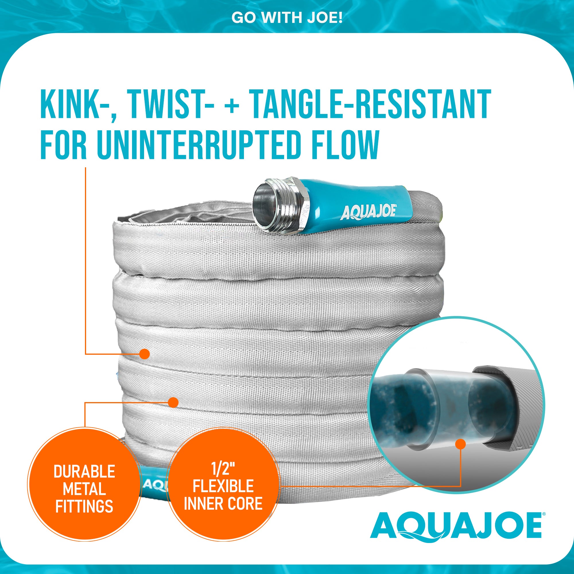 Aqua Joe Xtreme FiberJacket Garden Hose, Kink-Resistant, 50' x 1/2" (Used)