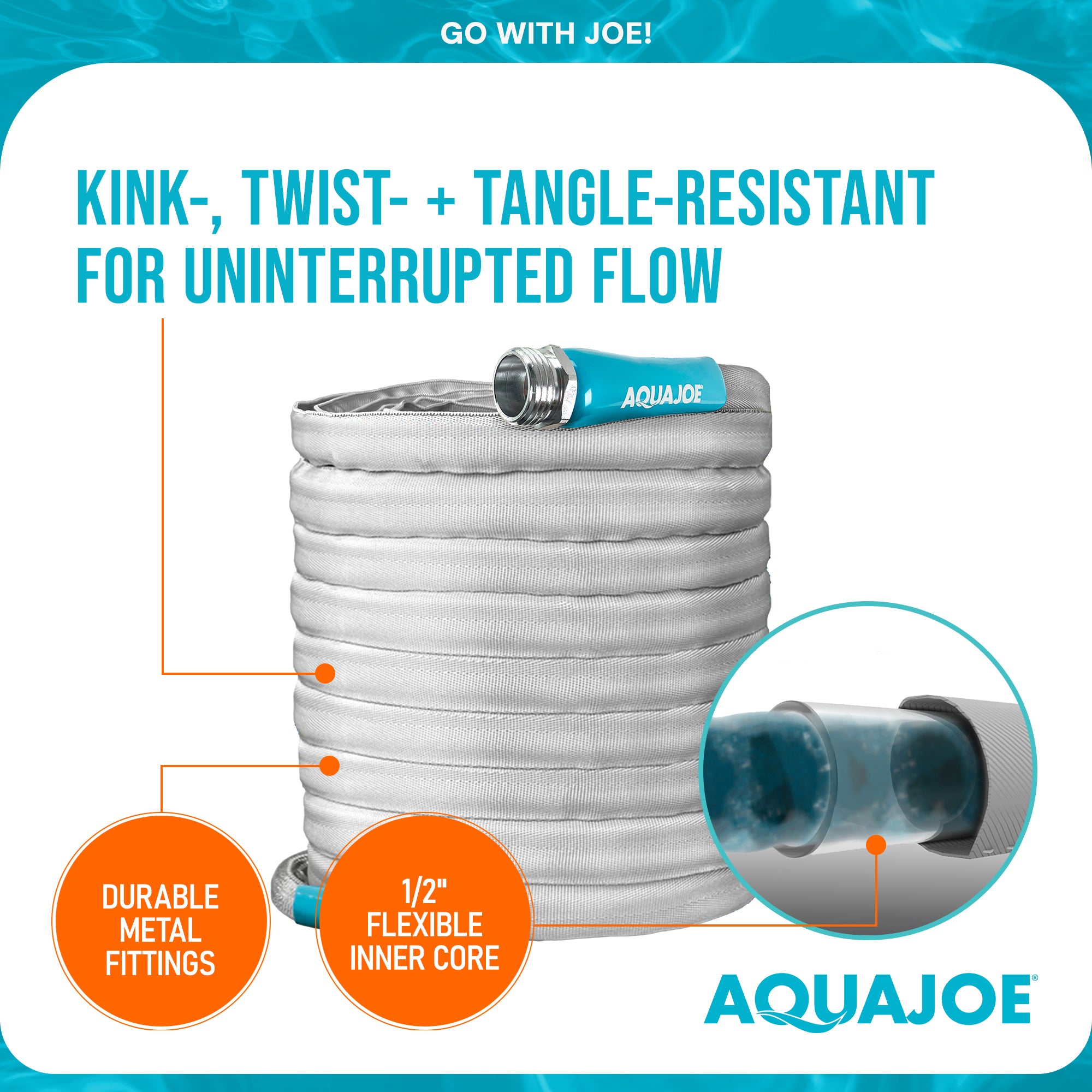 Aqua Joe Xtreme FiberJacket Garden Hose, Kink-Resistant, 100' x 1/2" (Open Box)
