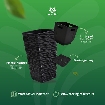 Worth 2 Pack 22" Tall Plastic Square Tapered Planter with Inside Pots (Open Box) - VMInnovations